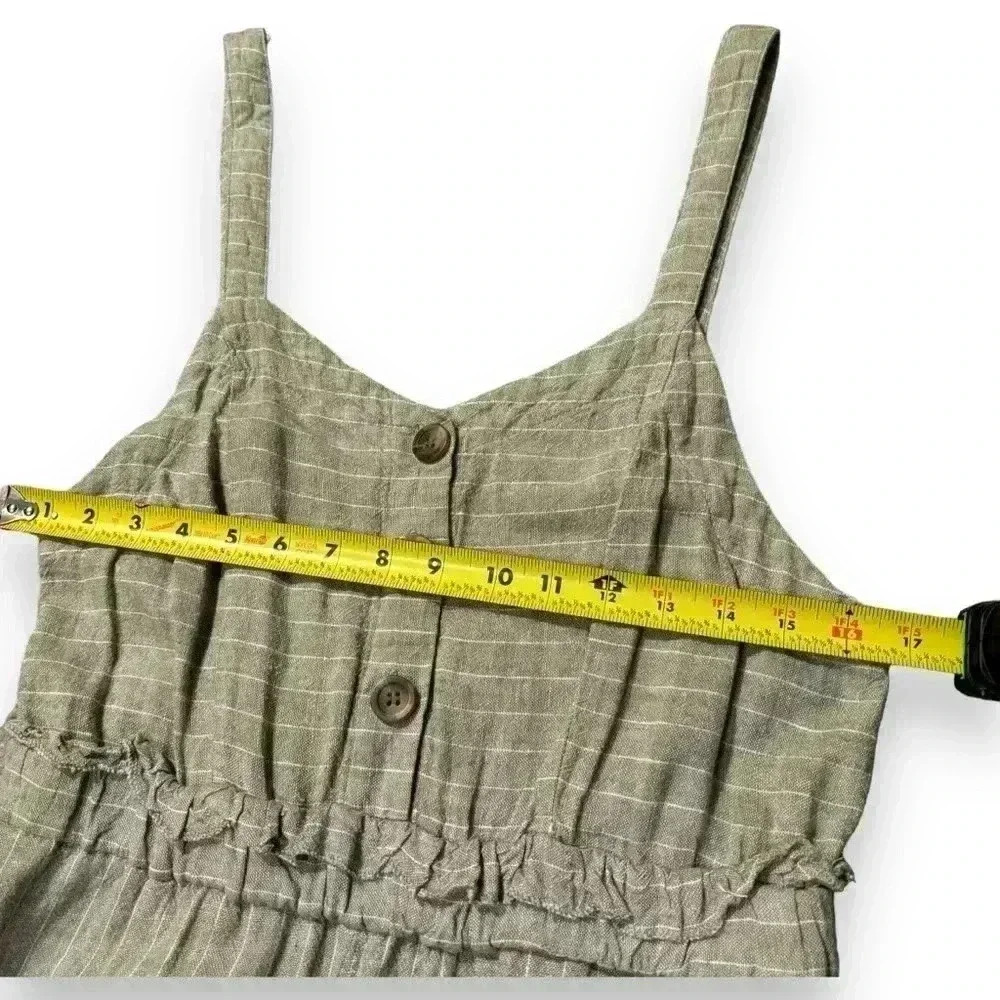 Romeo & Juliet Couture Tan Striped Linen Blend Jumpsuit Adjustable strap size Lg - Picture 9 of 16